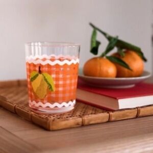 Anthropologie Orange Gingham Pear Glass Cup